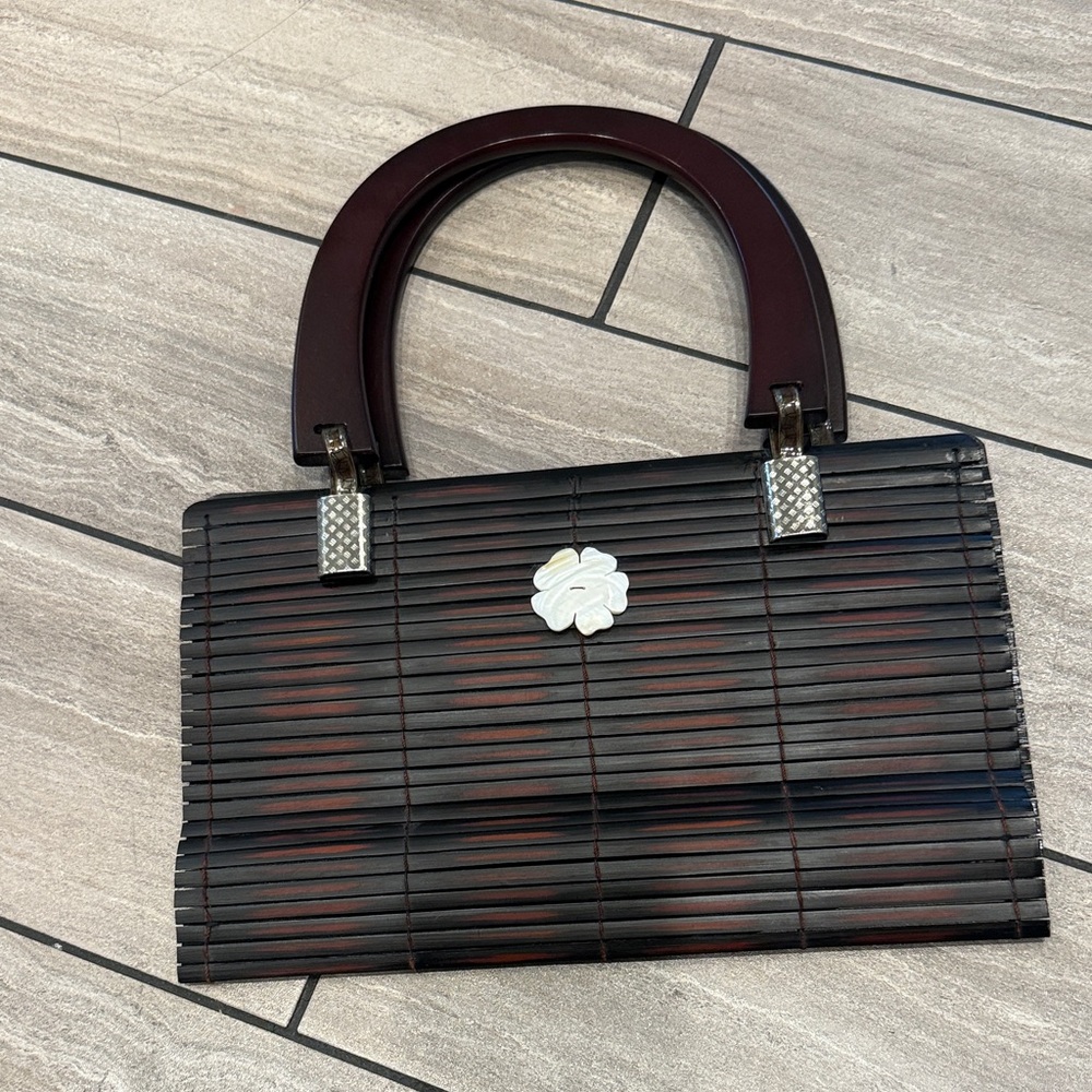 Vintage Black and Brown Bamboo Handbag